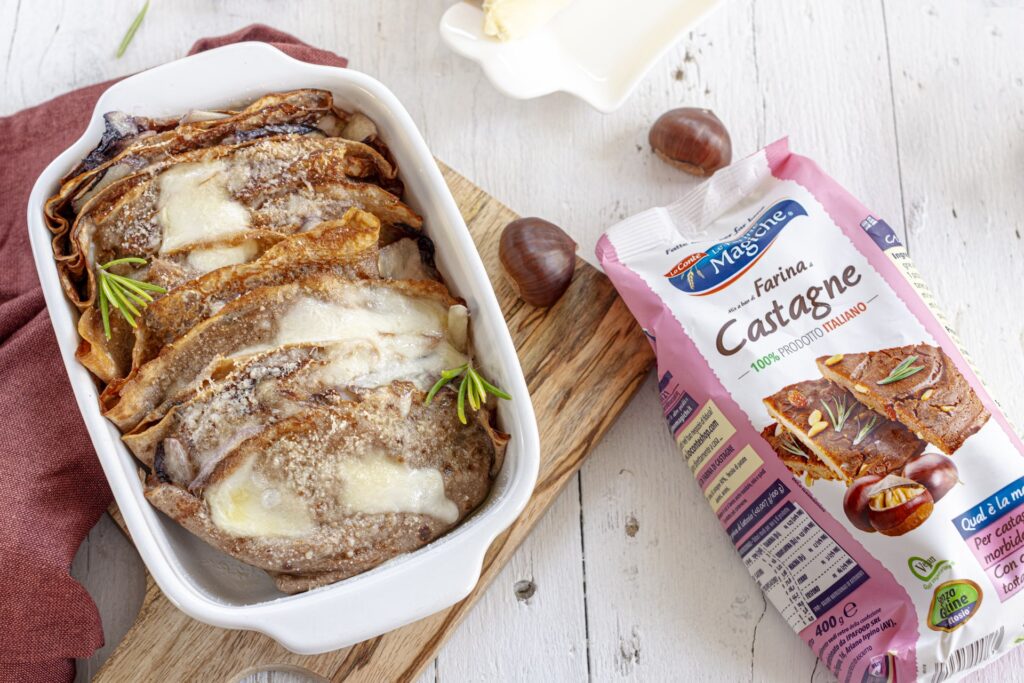 Crepes alle castagne con radicchio e brie